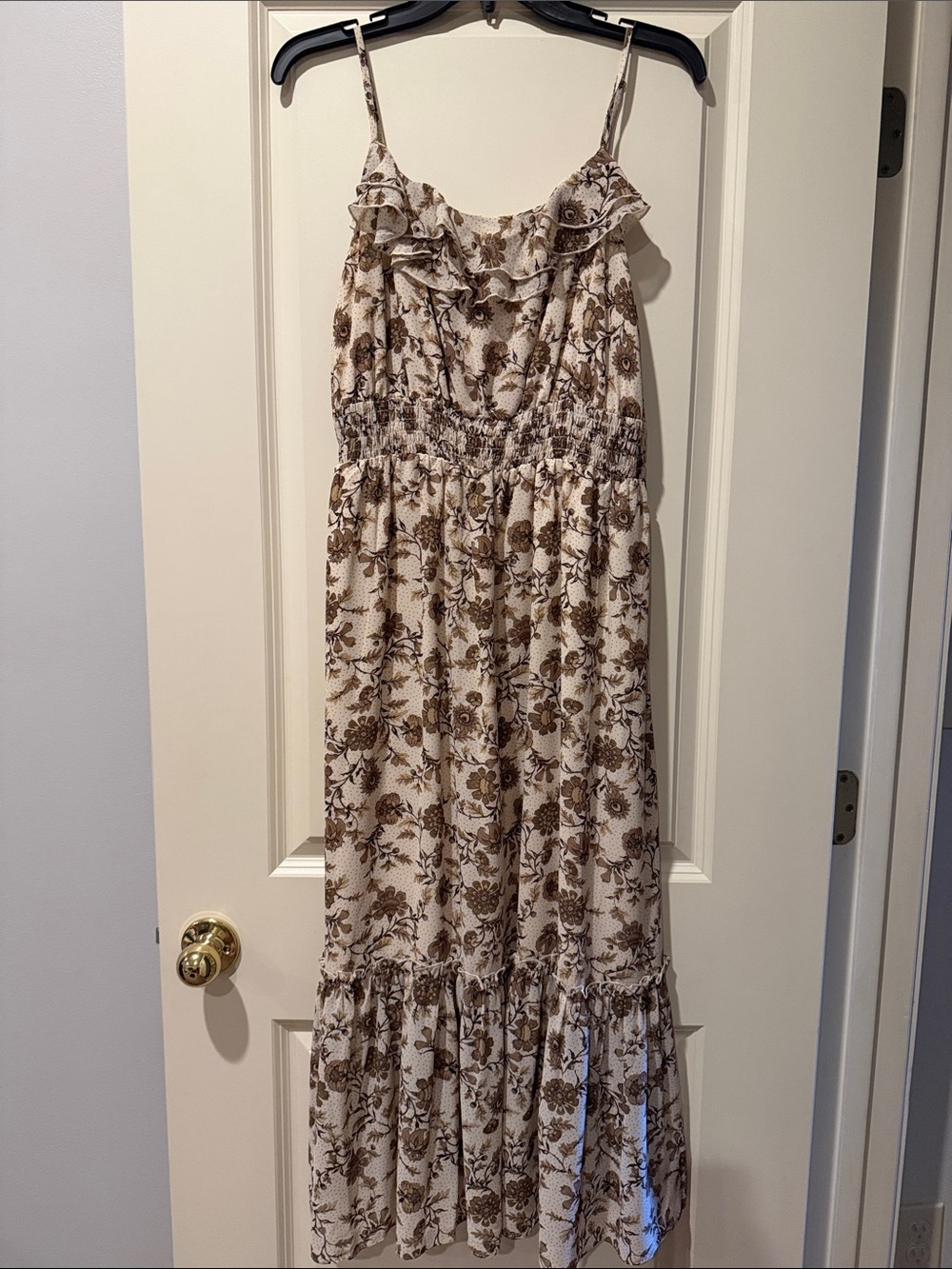 Altar'd State Cream Maxi Dress with Brown Floral Print